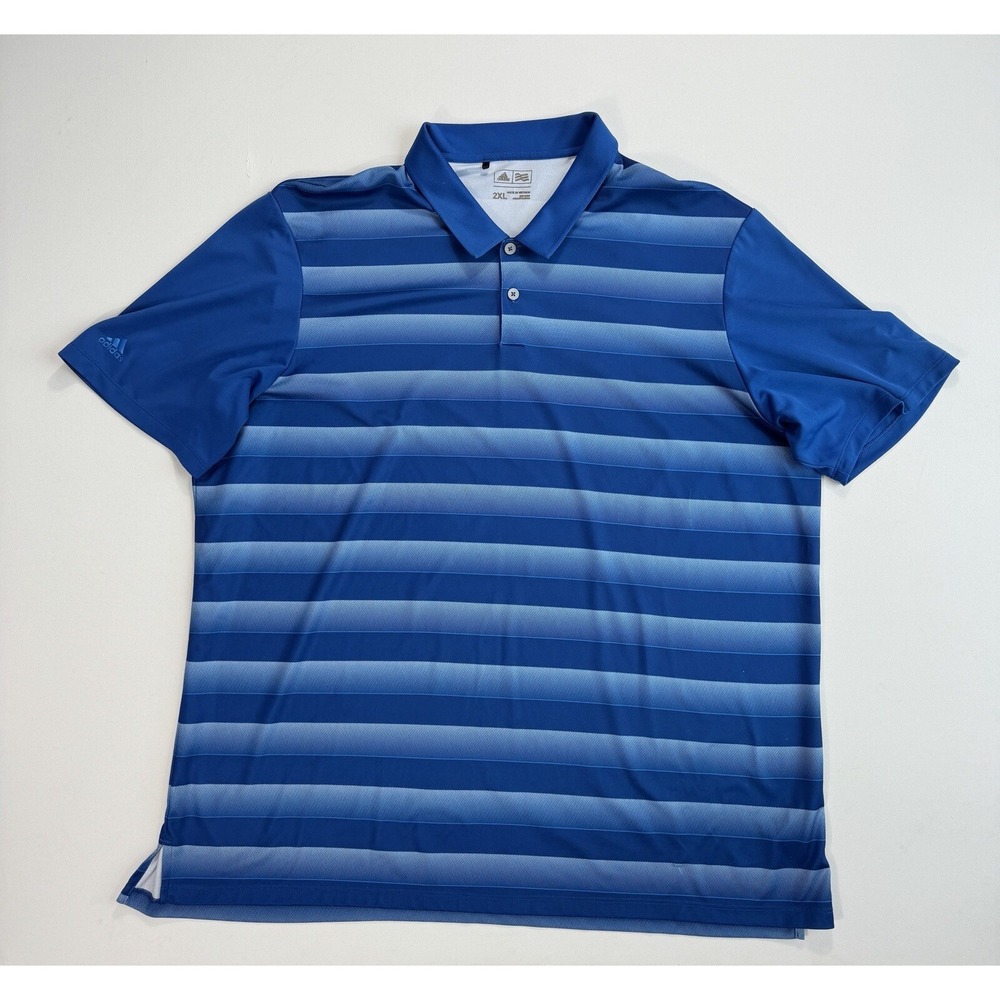 Adidas Golf Men’s 2XL Polo Shirt Blue Striped Performance Casual Modern Wicking